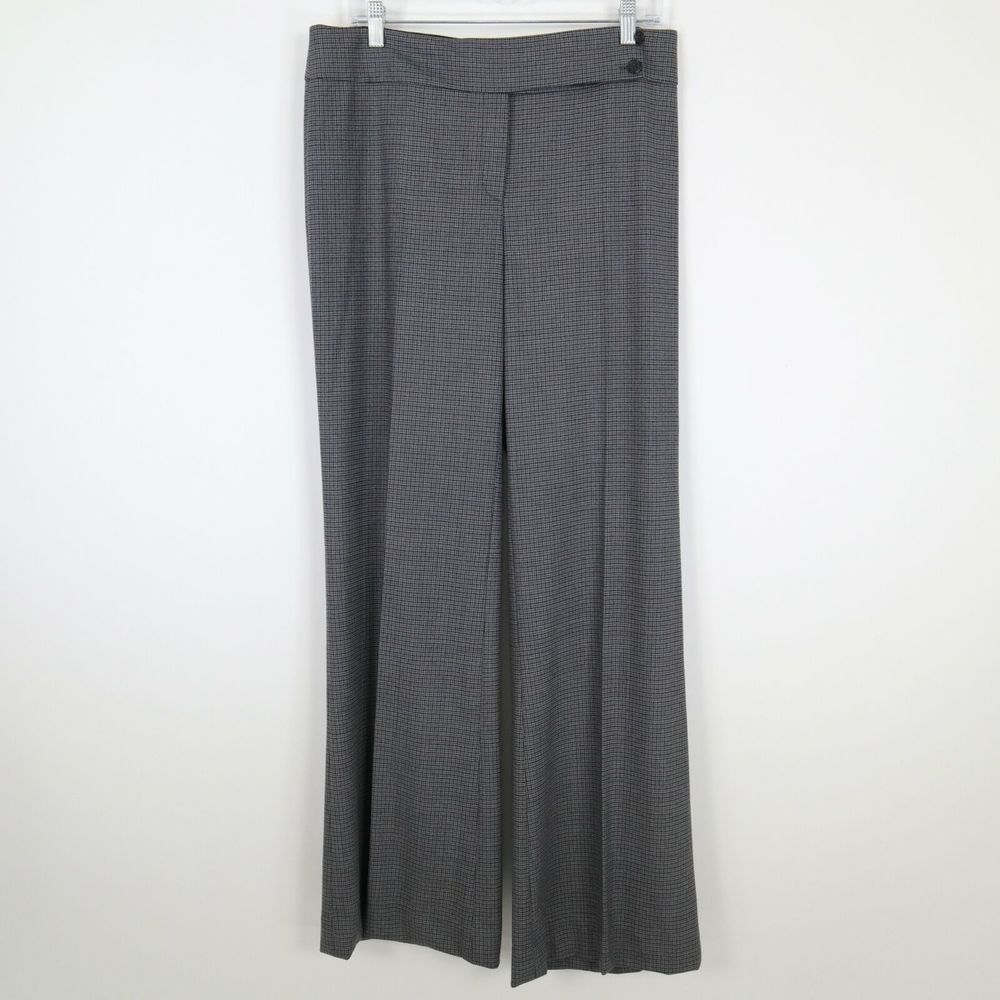Michael Kors Collection Pants Wool Womens 12 Tailored Wide Leg Gray Plaid Career
